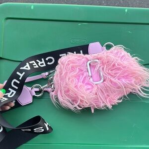 Pink Furry Crossbody Bag with Black Strap Marc Jacob’s
